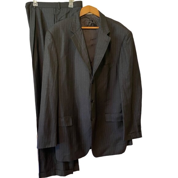Men's Joseph Abboud Grey Striped 2 Piece Suit Set 100% Wool Coat 44/Pants 40